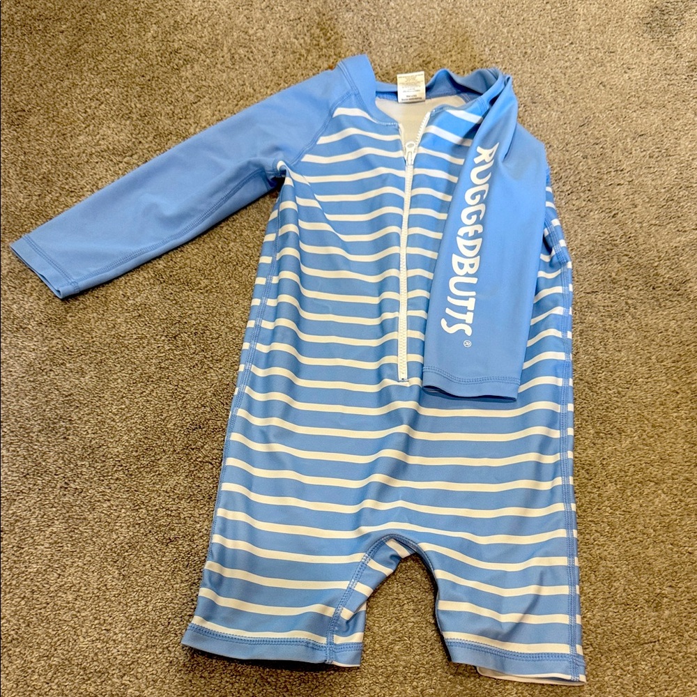 Size 2T RuggedButts Blue and White Striped Swimsuit